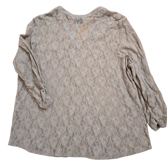 Style & Co-Taupe Stretch Nylon V-Neck 3/4 Sleeve Lace Blouse Sheer Size 3X - Picture 2 of 7